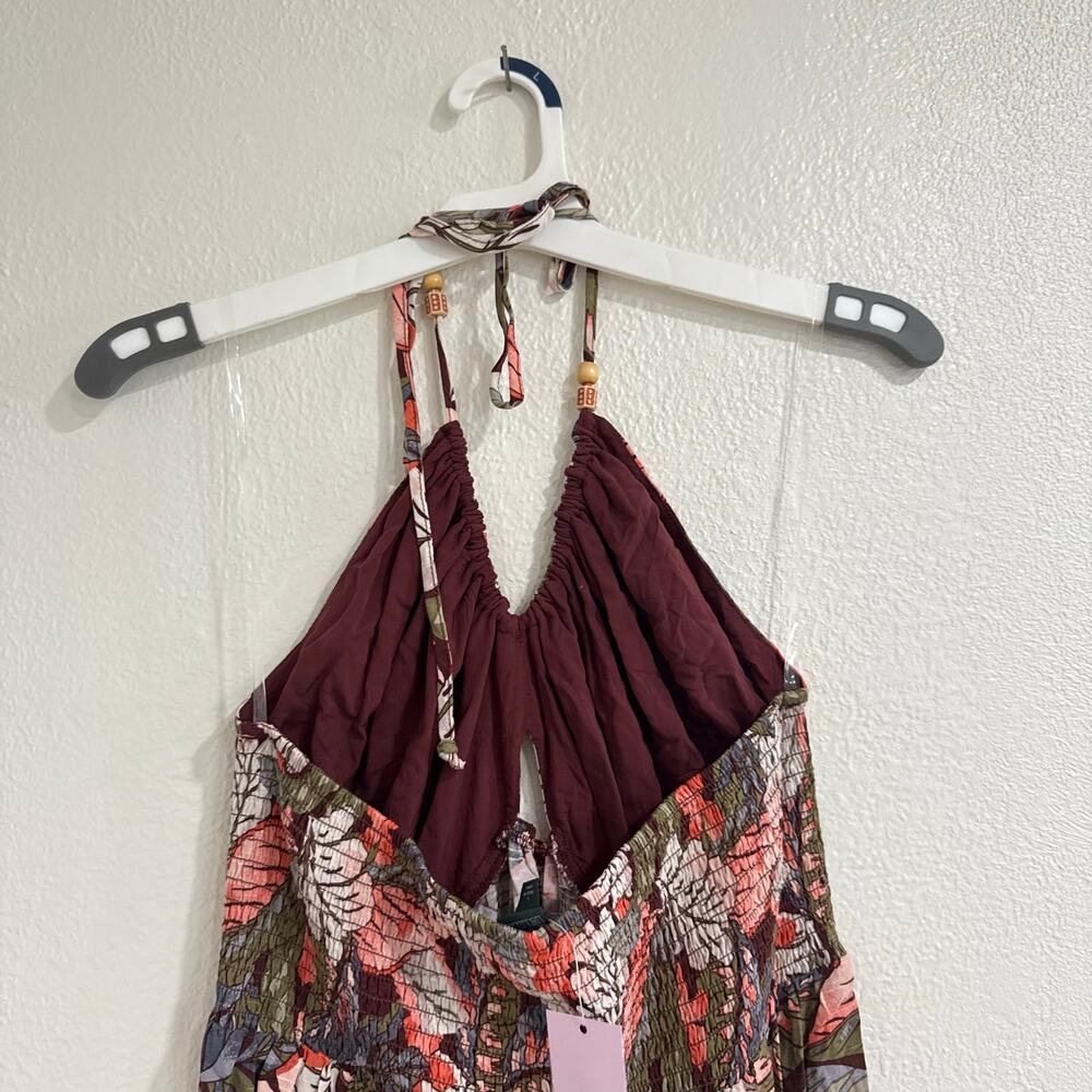 NWT Wild Fable Tropical Floral Halter Maxi Dress Cutout Smocked Boho Size Large - Picture 6 of 7